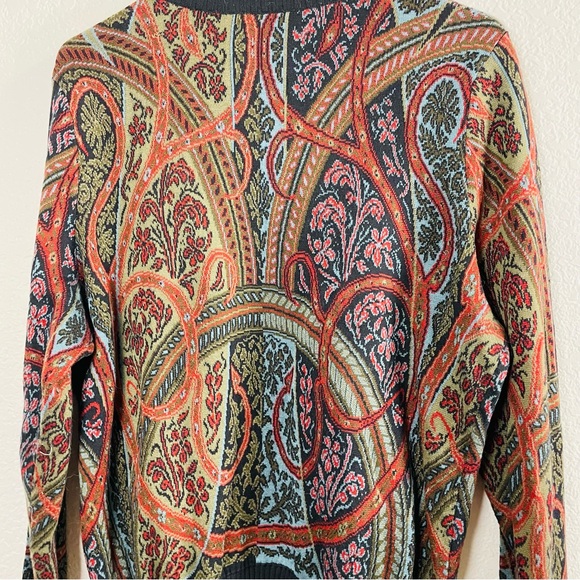 Peruvian Connection Paisley Zip Cardigan Pima Cotton Tencel Knit Sweater | Large - Picture 7 of 8